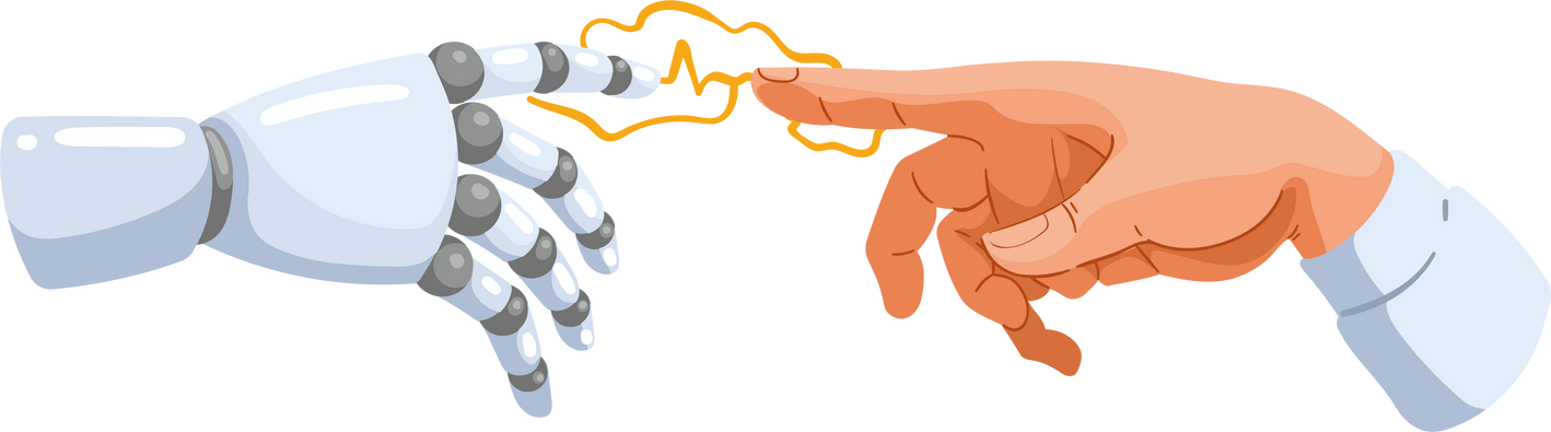 ai technology robot and human touching fingers